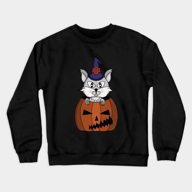 Pumpkin Witch Cat on Halloween Crewneck Sweatshirt by DiegoCarvalho